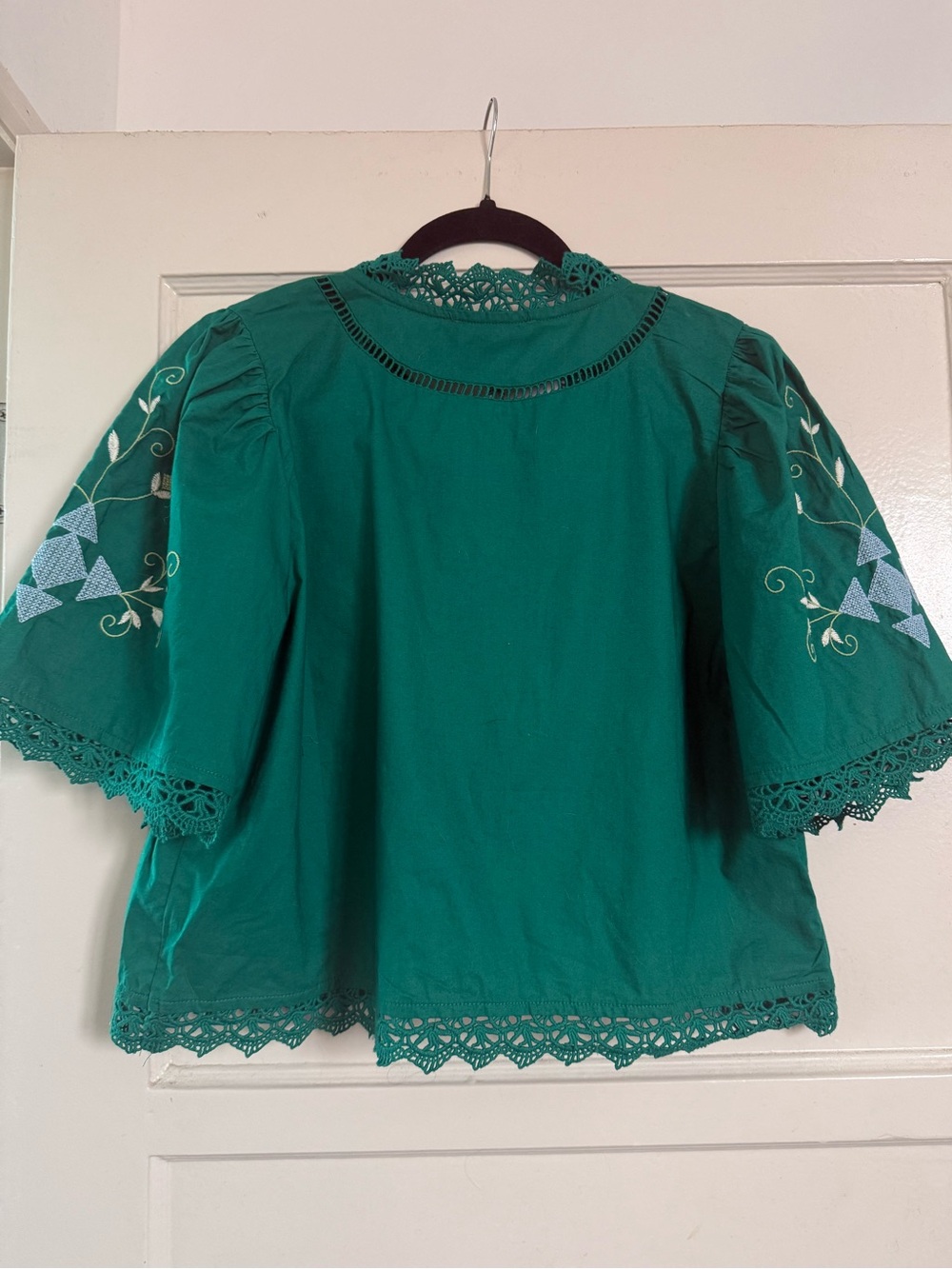 Jennifer & Grace Green Embroidered Tie-Front Crop Top| 100% Cotton | Small | NWT - Picture 10 of 12